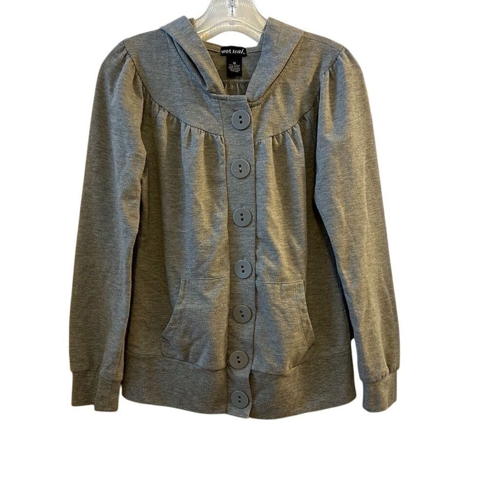 Wet Seal Women's Gray Hooded Button-Up Cardigan Sweater Size M